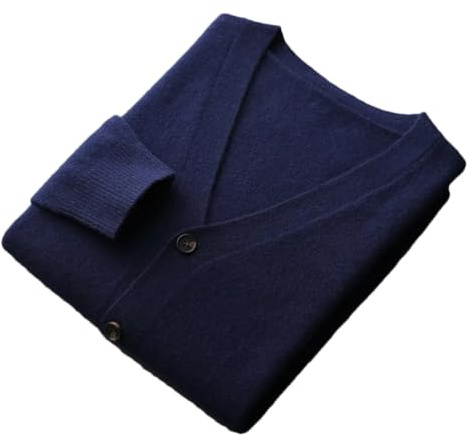 Kashmirtröja för män, cardigan höst och vinter, stickad solid långärmad jacka topp, marinblå, L