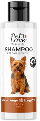 Pet Love Shampoo per Cani Pelo Lungo Delicato con Azione Districante, Nutriente e Ammorbidente - Ideale per un Manto Morbido e Luminoso - Profumo di Olio di Argan - da 250 ml