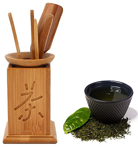 Juego de Ceremonia del té de bambú de 6 Piezas con Cuchara de té, Pinza para té, Aguja de té y Fuga de té, para té Chino Gong Fu