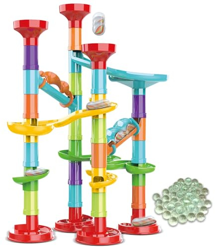 ailixinda 50 PCS Marble Toy Premium Set,STEM Educational Building Block Toy,Marble Track Race Set with 15 Glass Marbles for Boys & Girls,Construction Building Blocks Toys for Kids