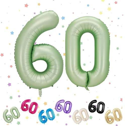 Grün Luftballon 60, Folienballon Zahl 60, 40 Zoll Helium Ballons 6 & 0, 60. Geburtstag Deko luftballon, Salbeigrün Luftballon 60. Geburtstag für Männer Frauen 60th Geburtstagsdeko Jubiläum Party Deko