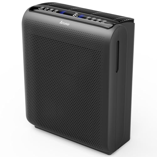 AROEVE Air Purifiers for Bedroom Home Large Room Up to 1504 Ft², 5 Layer Filter for Smoke Pollen Allergies Pet Dander Odor, Air Quality Monitor, Sleep Mode, Timer for Office, Dorm, Kitchen, MK07 Black