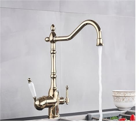 1PCS küche wasserhahn schwarz trinkwasser filter doppel griff messing purifier behälter waschbecken mischer wasserhahn heißes und kaltes wasser (Color : Gold)