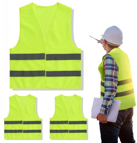 3 Pcs Hi Vis Vest, Yellow Jackets Reflective Hi Vis Jacket, Safety Reflective Vest Hivisible Vest for Traffic Work, Security Guard, Running Mens Womens Boys Girls