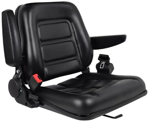 Sedeke Asiento universal para carretilla elevadora, asiento de tractor plegable con reposabrazos trasero de ángulo ajustable, reposabrazos y cinturón de seguridad, para tractor, excavadora,
