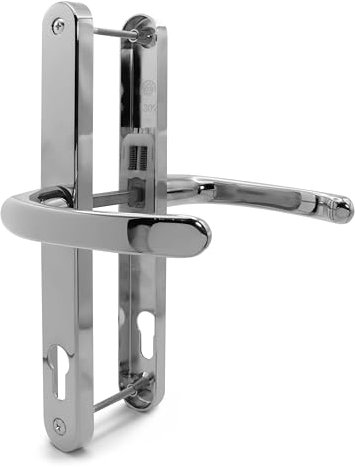 TSS Polished Chrome UPVC Door Handle Pair Set, 92mm PZ (Centres), Sprung, Lever Lever, 240mm Screw to Screw (Screw centres), Backplate 270mm x 32mm - Replacement PVC Door Handle in Polished Chrome