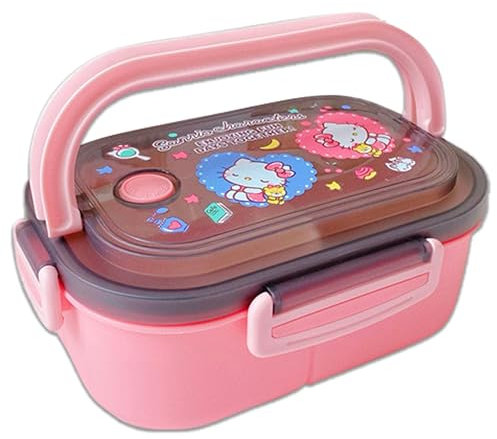 Roffatide Cartoon Cute Cinnamoroll Melody Kuromi Printed All-in-One Bento Boxes with Handle Kawaii 4-Point Lock Type Lunch Box Containers for Food Fruit Snack M