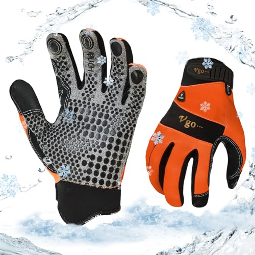 Vgo... 1Paar 0℃/32°F Winter Kunstleder Arbeitshandschuhe, Kaltes Wetter Wasserdicht Sicherheit Arbeitshandschuhe, Kühllager oder Gefrierschrank verwenden, warme Polarfleece-Futter(SL7895FLWP)