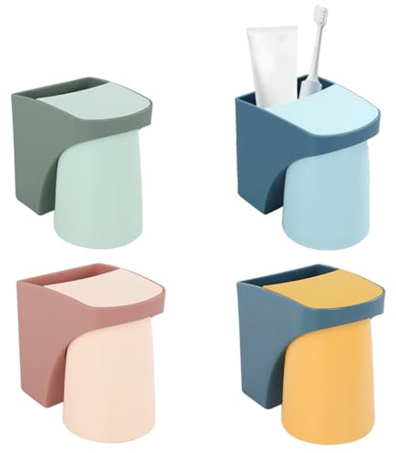4 Stück Zahnbürstenhalter, Wand Montiert, Bathroom (4PCS) | Zahnbürstenbecherhalter ,Tragbare Elektrische Zahnbürste Ohne Bohren, Kunststoff Zahnbürstenbecher für Familie Familie u