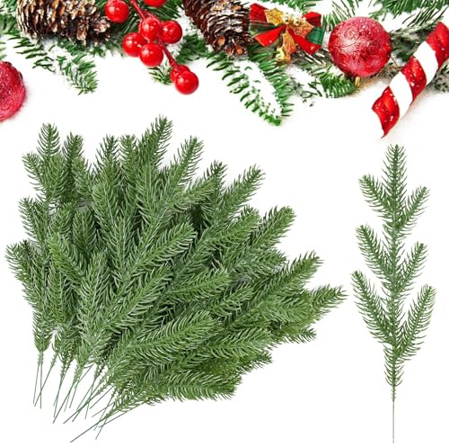 LPAMABA 30 Stück Künstliche Tannenzweige, 30cm Künstliche Kiefer Zweige Weihnachten Kiefernzweige Gefälschte Tannennadeln Kiefernnadel Grün Pflanzen für DIY Adventskranz Weihnachten Deko