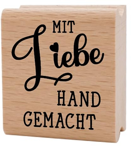 NEWSTAMPS Stempel Mit Liebe handgemacht Motivstempel aus Holz & Gummi zum Karten und Geschenke basteln, Holzstempel für Sprüche, Spruchstempel, Textstempel, Schrift, Scrapbook, Textilstempel, Deko