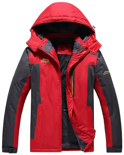 Generisch Regenjacke Herren Gefüttert Wasserdicht Warm Winterjacke Outdoorjacke mit Kapuze Atmungsaktiv Fleecejacke Outdoor Winddicht Funktionsjacke Windjacke Sport Fahrrad Skijacke Übergangsjacke