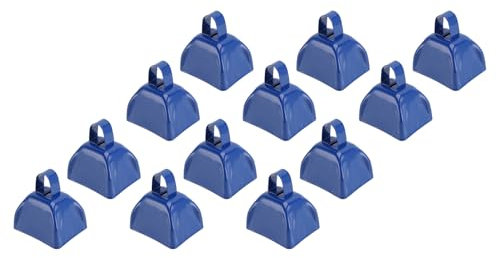 Kuhglocken-Geräuschmacher, Blaue Kuhglocke, 12 Stück, 7,6 cm, Blaues Metall, Kuhglocken-Geräuschmacher, Kuhglocken, Großpackung mit Griff für Sportveranstaltungen,