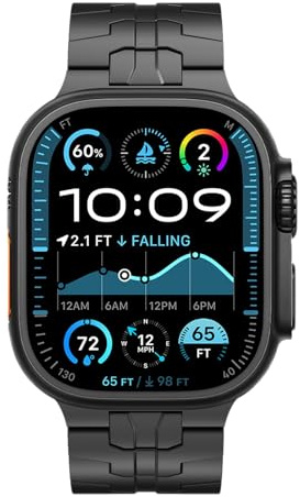 KADES Titan-Gliederarmband für Apple Watch Ultra 3/2/1, 49 mm, Serie 11/10, 46 mm, 9/8/7, 45 mm, 6/5/4, 44 mm, Serie 3/2/1, 42 mm, robustes Metallarmband für Herren, 24 mm breit, Schwarz