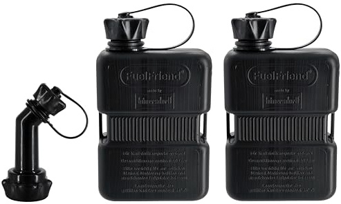 FuelFriend®-PLUS 1,0 Liter - Sonderserie PURE BLACK - Klein-Benzinkanister Mini-Reservekanister im Doppelpack + 1 verschließbares Auslaufrohr