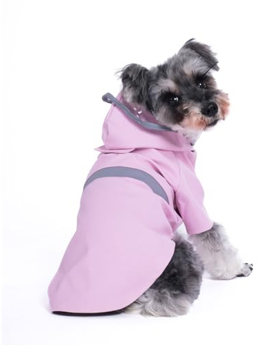 Hisprout Hund Regenmantel Atmungsaktive Leichte Haustier Regen Jacke wasserdichte Hundekleidung mit Sicherheits Reflektierende Streifen Kapuze Hund Regenmantel(Pink,L)