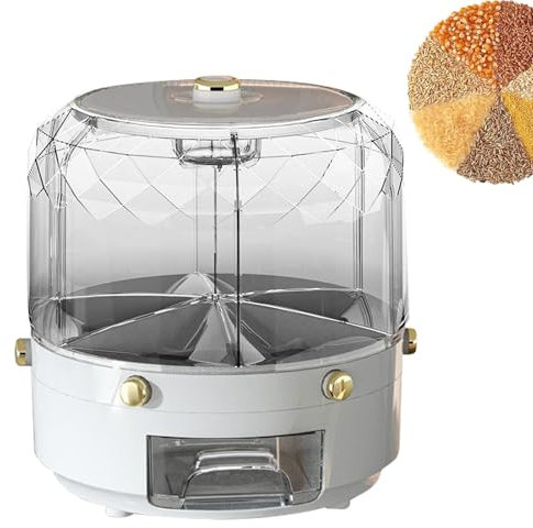 Cereal Container - Feed Grain Dispenser, Grain Portion Dispenser | Round Grain Storage Container, 6 Grids, Dry Food Dispenser, Rice Organiser, Rotating Rice Dispenser, Grain Storage