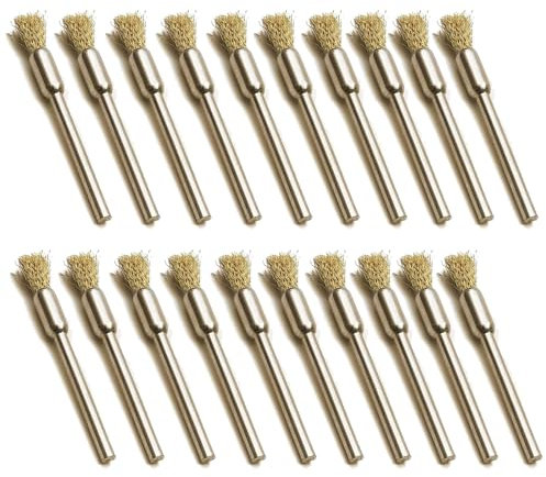 20PCS spazzole in filo d'ottone, piccole spazzole fine pulizia penna 1/8″ x 1/5″ (3X5mm) rimuove sbavature, polvere e strato di ossido, rimozione ruggine metallo, pulizia e lucidatura strumenti