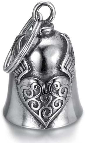 JAWUZ Guardian Bell Campanella Moto,Campanello Da Motociclista,Cuore e Ali Moto Campanella Acciaio Inossidabile Con Portachiavi Con Anello Appeso Moto Portafortuna Accessori Per Moto