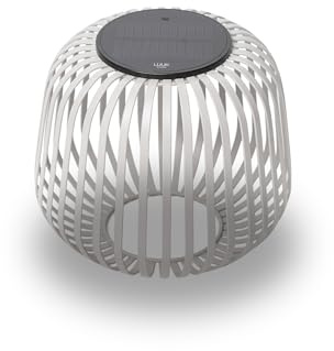LUUK Studio Moderne Solarlampe, Kabellos, Windlicht, USB-C, Grau, S | Wiederaufladbar & kabellos, Outdoor Beleuchtung, Windlicht für Garten oder Balkon, dimmbare Tischlampe, warmweißes Licht