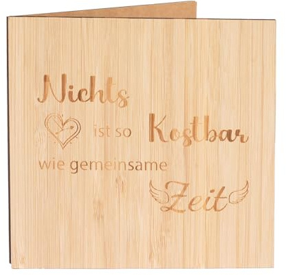 WINKIO Geburtstagskarte Frau, Holzkarte Nichts ist so kostbar wie gemeinsame Zeit, Besondere Liebeserklärung, Holz Valentinstag Karte Grußkarte für frauen (13 * 13cm)
