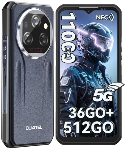 OUKITEL WP39 Pro 5G Telephone Portable Incassable,36Go RAM +512Go ROM/2To,11000mAh/33W, MTK Dimensity 6300 Octa-Core,6.6 FHD+ IPS Smartphone Incassable Android 14,64MP+32MP,Dual SIM/NFC/OTG,Noir