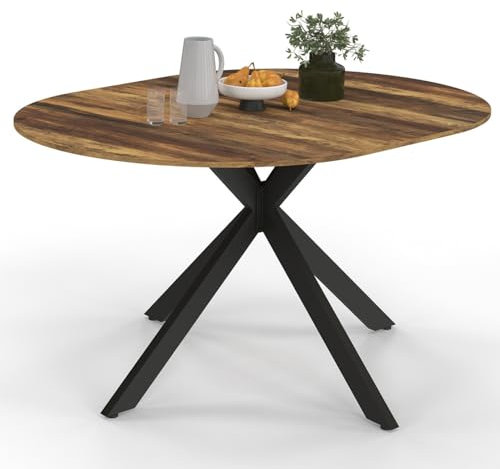 IDMarket Esstisch, ausziehbar, rund, Alix, 4-8 Personen, Spinnenfuß, schwarz und dunkles Holz, 110 – 150 cm