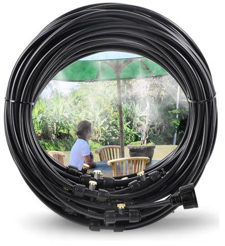 Tesmotor 18M Kit Nebulizador Terraza Jardín, DIY Enfriamiento Nebulizadores con 20 Boquillade latón y un Filtro, Sistema de Nebulización Automática para Jardín Terraza Invernadero