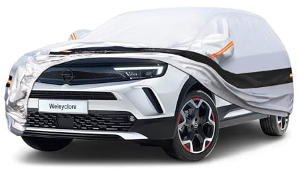 Weleyclore Car Covers for Outside Storage Custom Fit For Vauxhall Mokka SUV, Outdoor Car Cover 100% Waterproof Breathable Sun Rain Dust UV Protection With Cotton. Silver