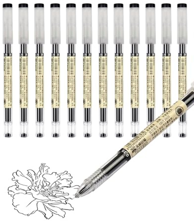 GAJUS Penna a sfera extra fine da 0,35 mm con inchiostro gel nero per scrittura, cancelleria per ufficio e scuola (12 pezzi)