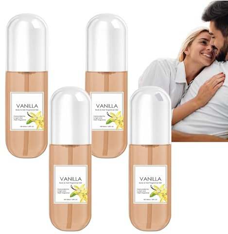 Brume parfum corps et cheveux à la vanille, spray corporel vanille 50 ml pour femme, parfum frais léger longue durée, brume capillaire format voyage, brume quotidienne rafraîchissante, cadeau (4pcs)