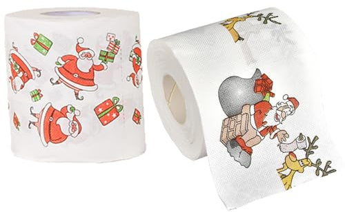 Lot de 2 rouleaux de papier toilette Noël amusant imprimé Père Noël pour décoration salle bain, cadeaux fête et gags vacances