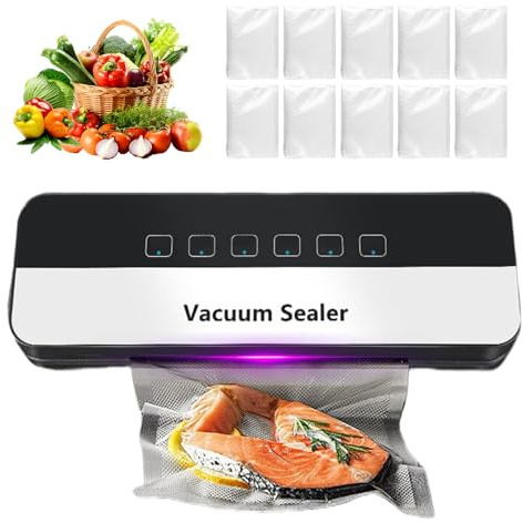 Máquina al vacío de alimentos de 120 W, dispositivo de envasado al vacío automático, con función de succión externa y esterilización UV, potente sellador al vacío 65 KPA con 10 bolsas