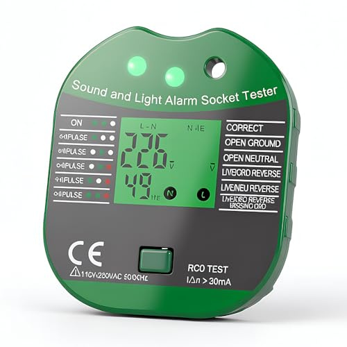Socket Tester RCD Plug Outlet Tester, Electrical Receptacle Detector with LCD Display, 110-250V Power Socket Automatic Electric Circuit Polarity Voltage Detector Plug Breaker Finder