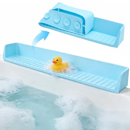 BORDRISE Paraschizzi per Vasca da Bagno per Bambini, Paraschizzi in Silicone con Ventose Paraschizzi Esteso per Vasca da Bagno Portagiochi per Vasca Previene Gli Schizzi d'Acqua in Bagno