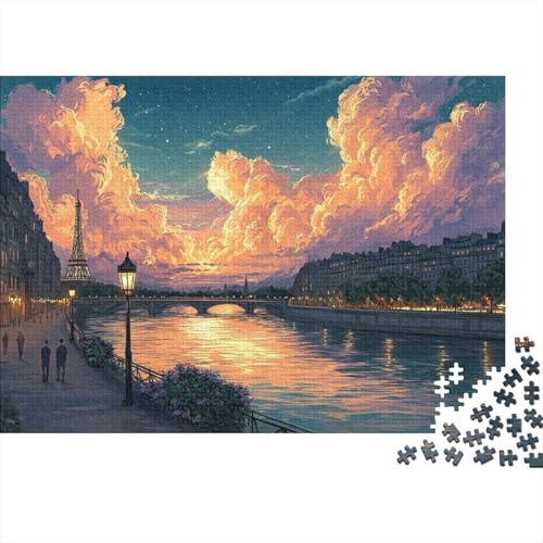 Escena Romántica a la Orilla del Río al Atardecer Puzzle de 1000 Piezas Papel Puzzle para Adultos Luz Nocturna Relajación Hogar Regalo 38x26cm/1000pcs