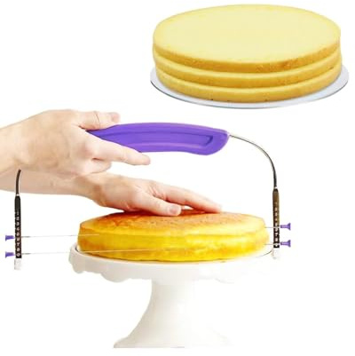PROKITCHEN Adjustable 2- wire Cake Slicer Leveler Small Cake Cutter Slicer for Leveling Tops of Layer Cakes Professional Baking Tool with Stainless Steel Wires and Purple Handle