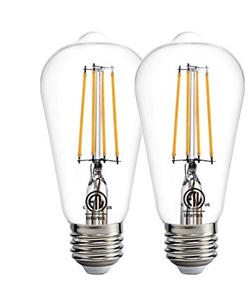 Dusk to Dawn LED Lights Bulb,Photocell Sensor Bulb, Auto Turn On/Off, ST58 ST19 60W Edison Replacement, E26 8W 800lm,Warm White 2700K for outdoor wall light fixture Garden Garage Porch Pack of 2