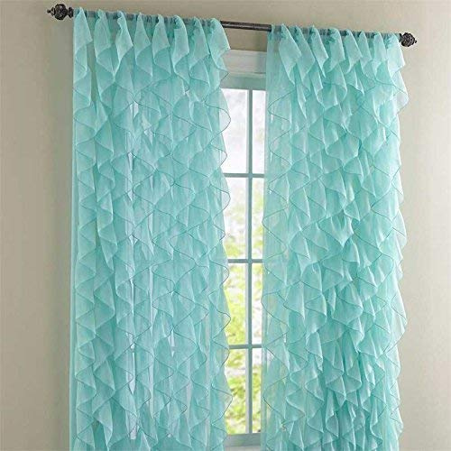Rooney 2PC Sheer Voile Ruffled Curtain Panels (Sea, 50 X 84)