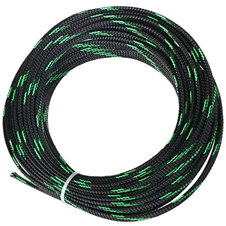 Othmro Gaine de Câble Tressée Flexible，Largeur : 8 mm, Longueur : 10 m, Vert Fluo et Noir, Convient aux Câbles d'alimentation, aux Câbles Audio-Vidéo, aux Câbles de Fixation et d'interconnexion