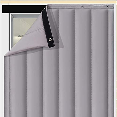 Thermique Isolation Phonique Rideau De Porte, Épaissir PU Panneaux De Imperméable Rideau De Partition De Climatiseur Chambre à Coucher De Salon-Gris Argent 90x210cm(35x83inch)