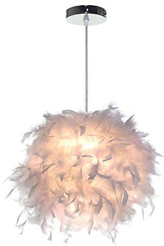 iDEGU Moderne Hängelampe Feder Ø 25CM Pendelleuchte Kronleuchter Lampenschirm Weiß E27 Lampe für Schlafzimmer