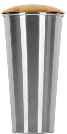 Backbayia 380ml Edelstahl Kaffeebecher Trinkbecher mit Bambus Deckel für Camping Picknick Wandern