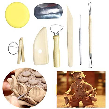 8 Stück Keramik Ton Werkzeuge Set, Keramik & Polymer Clay Tools Kits, Holzskulptur Tonwerkzeuge Kombinationen für die Modellierung, Glättung von Keramik.
