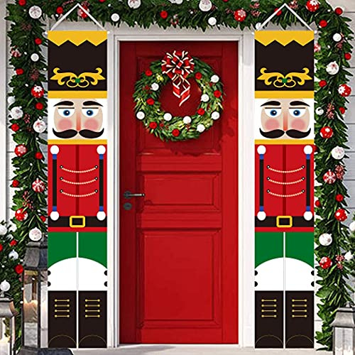 QIAMNI Bannière de Noël Casse-Noisette - Taille Réelle - Modèle de Soldat - Décoration à Suspendre pour Porte d'Entrée, Cour, Jardin, Extérieur et Intérieur