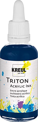 KREUL 17448 - Triton Acrylic Ink, Dunkelblau, 50 ml Glas mit Pipette zum Dosieren und Aufrühren, hohe Farbintensität, seidenmatt auftrocknend, für Leinwand und Papier