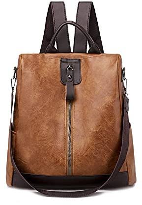 PORRASSO Damen Rucksack Anti Diebstahl Schultertasche mit Kopfhörerloch Frauen Daypack wasserdichte PU Leder Umhängetasche Schule Arbeit Reise Rucksäcke