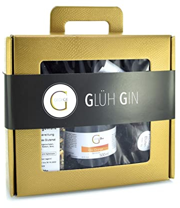 GeGeGe Glüh-Gin Set Orange I Gin Geschenkset mit Zutaten 0,5L Gin, Glühwein Gewürz, Hibiskus I GLÜHGIN Rezept zum selber machen I Die Glühwein Alternative I Wintergetränk - im Goldkoffer