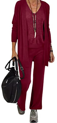 Dejamy Completo 3 pezzi, cardigan a mantella maglia e pantalone (52, Bordeaux)