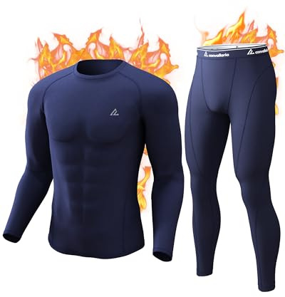 CL convallaria Men's Thermal Underwear Set Ultra Soft Fleece Lined Long Johns Winter Gear Base Layer Top and Bottom Set Sport Style Navy Blue